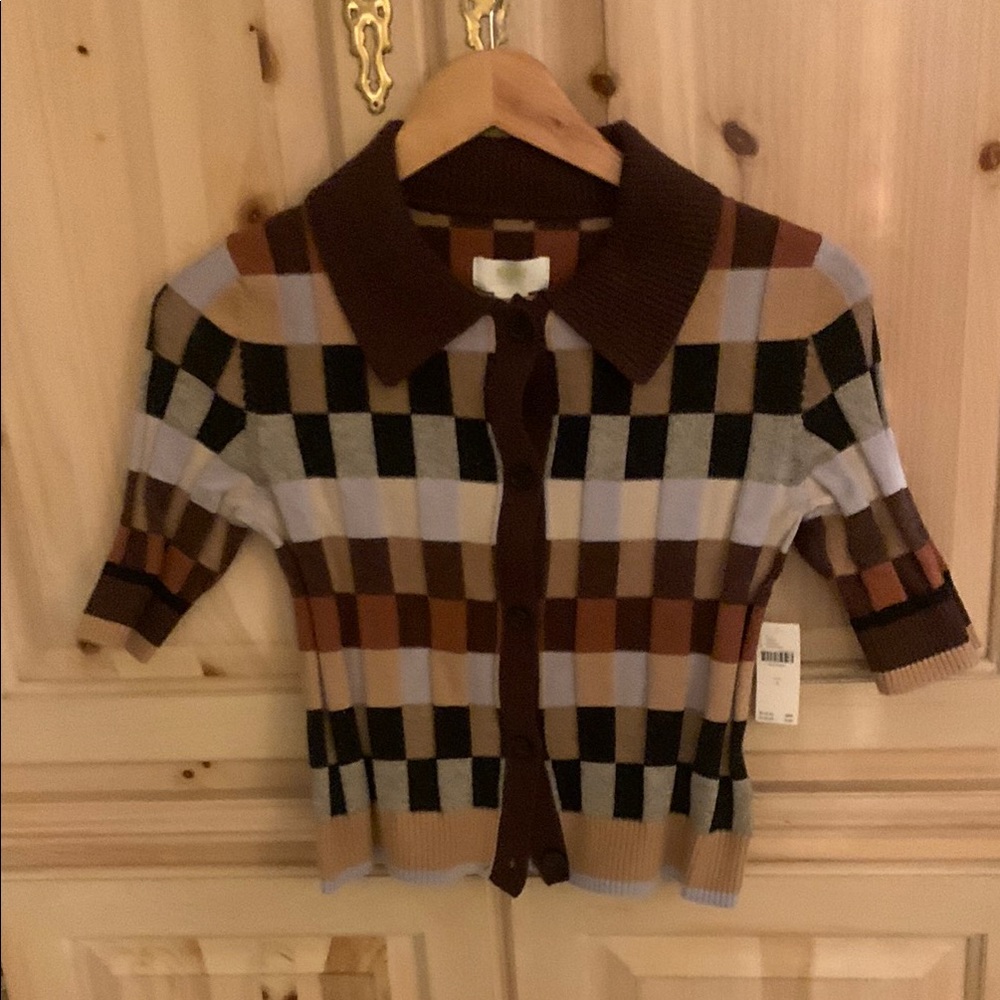 Anthropologie Plaid Knit Sweater